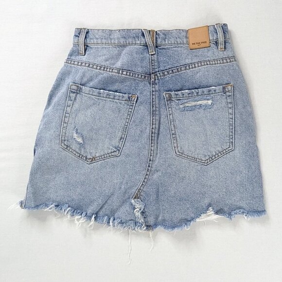 We The Free Light Wash Denim Raw Hem Cut Off Mini Skirt - Picture 5 of 8